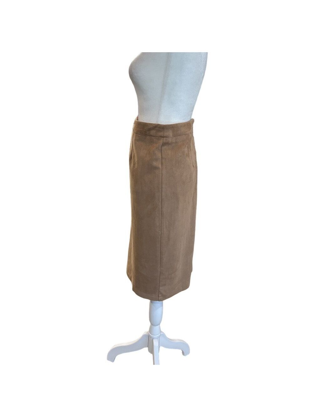 Lulus Superpower Size L faux suede pencil skirt. Camel color knee length career - Picture 2 of 11